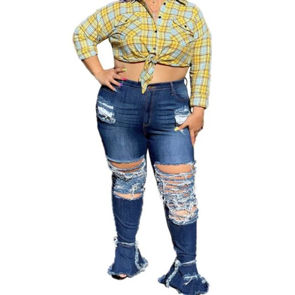 CURVE CLIQUE “Curvy & Flare” Jeans - Blue denim - Picture 1 of 3